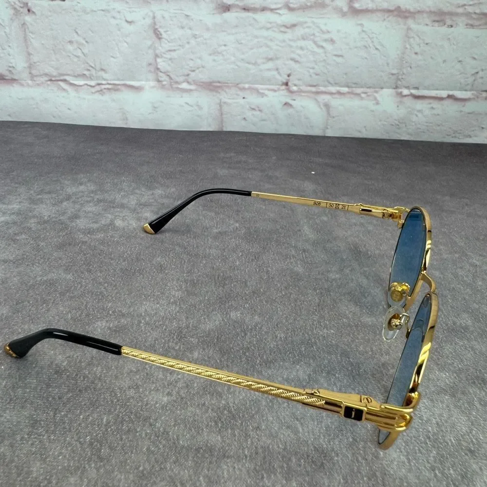 James Oro 808 Collection Gold Frame Blue Lens Sunglasses New